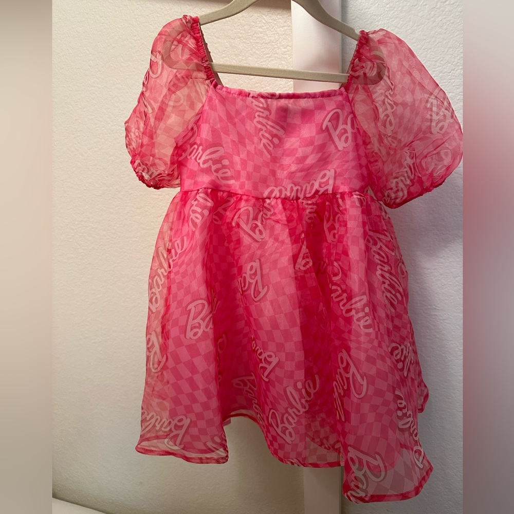 Girls Barbie Pink Organza Puff Dress Small